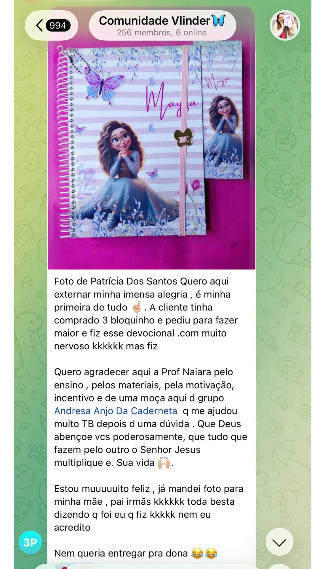 Depoimento de aluna Vlinder