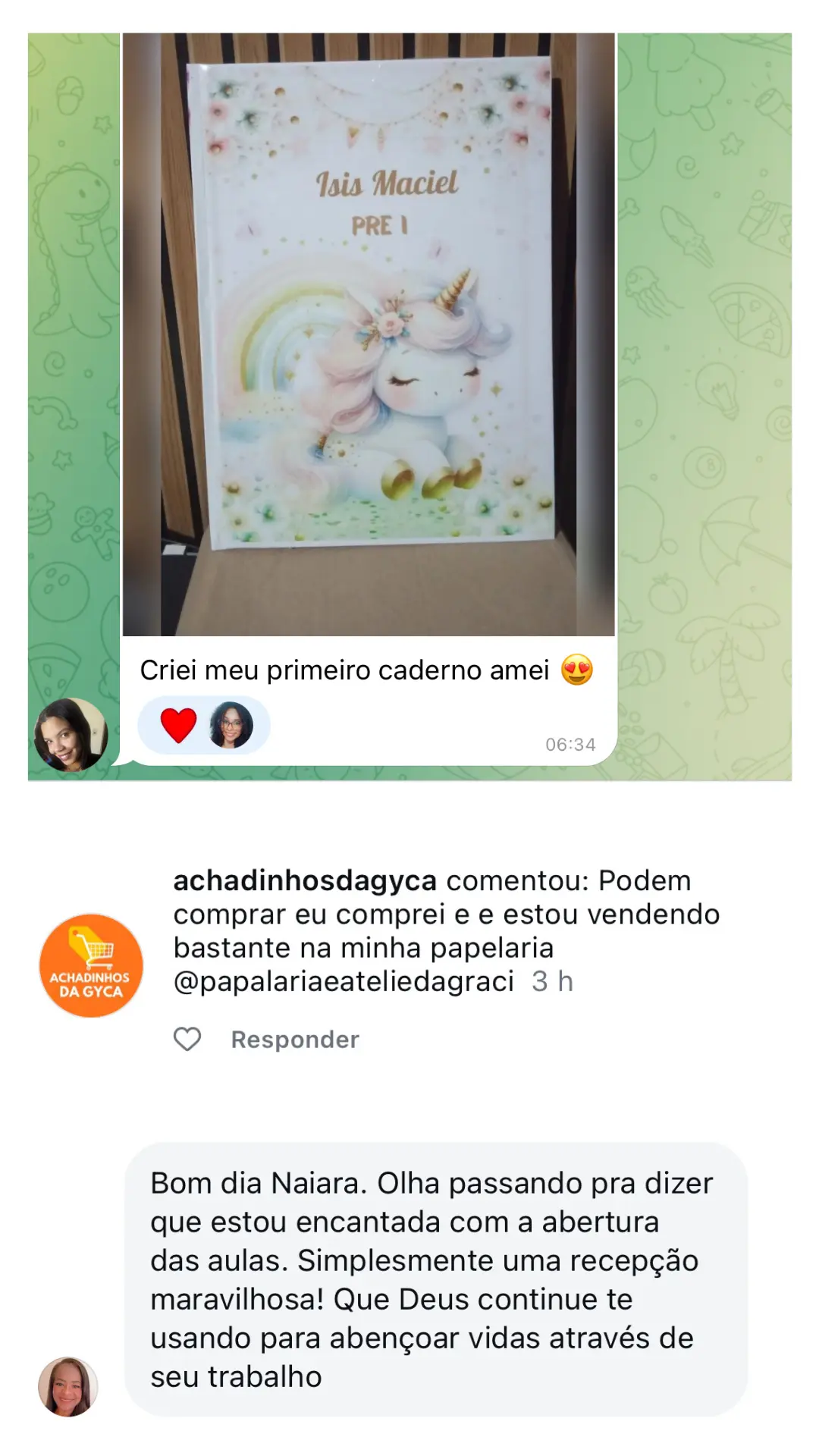 Depoimento de aluna Vlinder